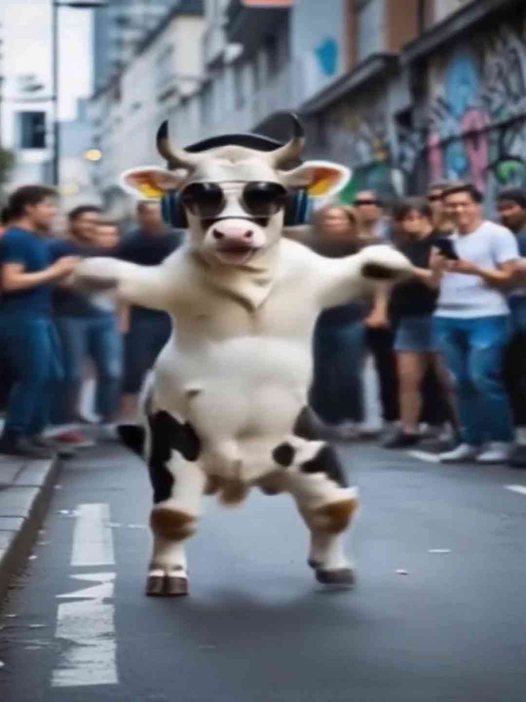 Cute Cow Dancing on Street |