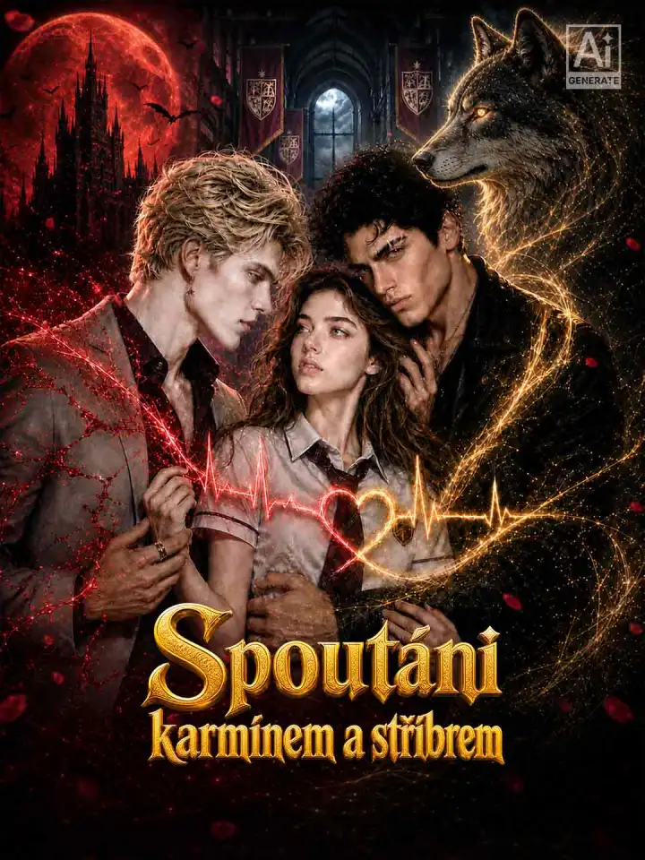 Spoutáni karmínem a stříbrem poster