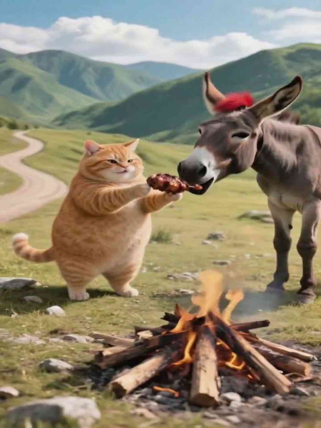 Fat orange cat and horse catch plan