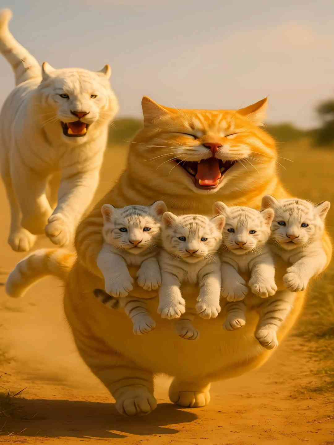 Ai animated orange cat funny cartoon video 😹💥  White tiger Cubs Taken by a Fat Cat!?