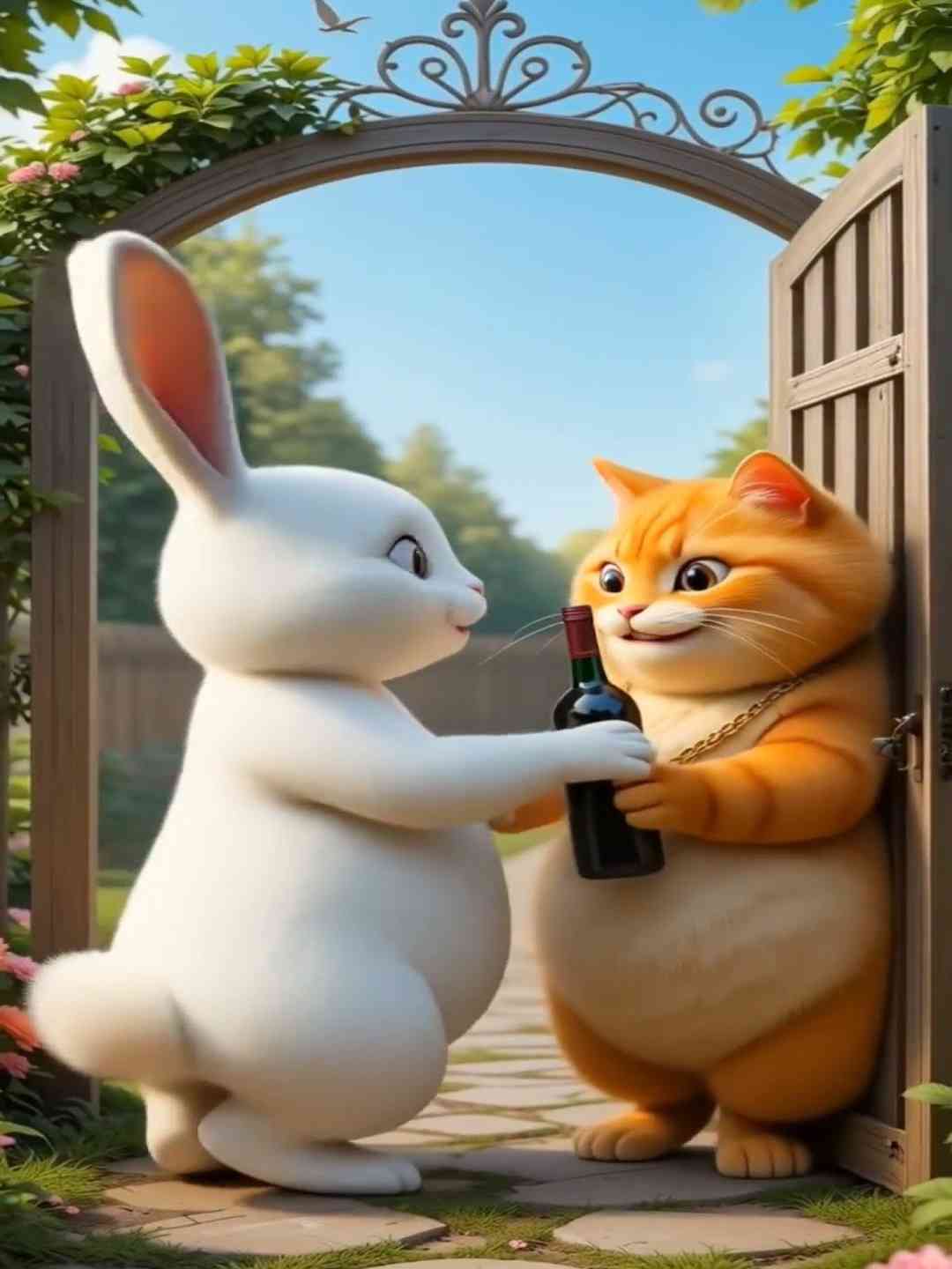 Mischievous cat and the poor rabbit
